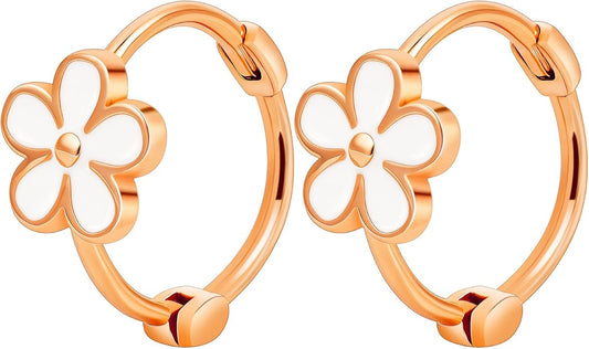 925 Sterling Silver Earrings for Women Dainty Dripping Oil Enamel Daisy Flowers Earrings Minimalist Style Jewelry Sensitive Earrings for Women Hypoallergenic Huggie Hoops
