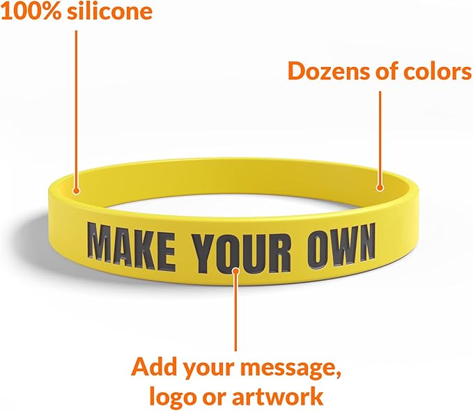 Custom Wristbands For Events, Fundraisers & Promotions | Add Text, Icons, & Logos | Bulk Rubber Bracelets | Classic 1/2” | 100% Silicone