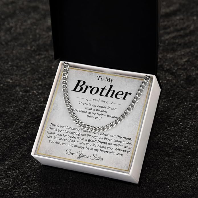 KOLMALK Brother Necklace - Cuban Link Chain Necklace for Men, To My Brother Gift from Sister for Birthday, Anniversary or Christmas
