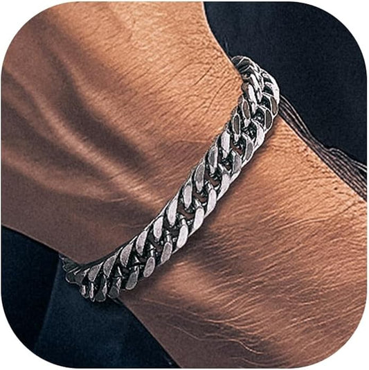 Richsteel Cuban Link Chain Bracelets 8/12/17mm Width Stainless Steel Chain Wrist Bracelets for Men, 7.4/8.2/9 Inch Length Classic Jewelry for Christmas/Valentine's Day/Birthday