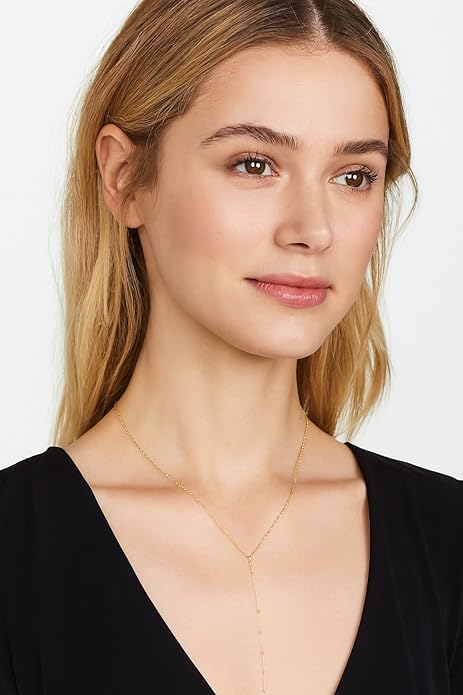 14K Gold Plated Y Necklace for Women – Dainty Lariat Long Pendant Chain, Layered Drop Necklace for V Neck Dress, Simple Sexy Cleavage Jewelry Gifts for Women