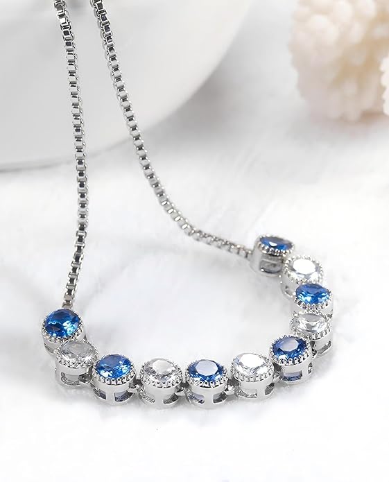 Italian Sterling Silver Women's Tennis Bracelets | Ladies' Sterling Silver Rope Adjustable Bracelet with Crystals | Gift for She