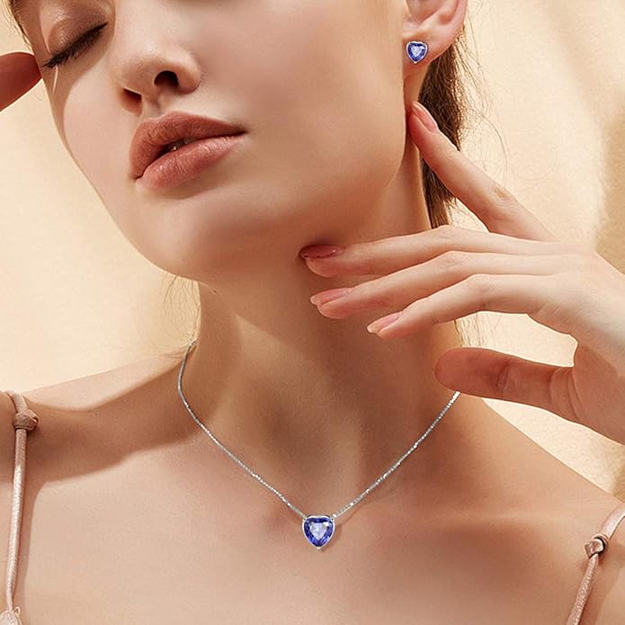 Aurora Tears 925 Sterling Silver 12 Birthstone Hearts Jewelry Women Crystal Wedding/Engagement/Bridal Heart Necklace/Earring/Ring/Bracelet Sets Jewellery
