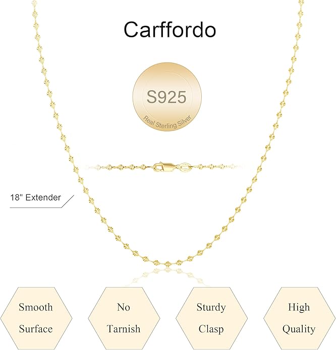 925 Sterling Silver Chain Necklace Link Chain Necklace for Women Simple Dainty 16K Gold Plated Necklace for Women Minimalist Waterproof Silver Necklace Trendy Jewelry Gifts