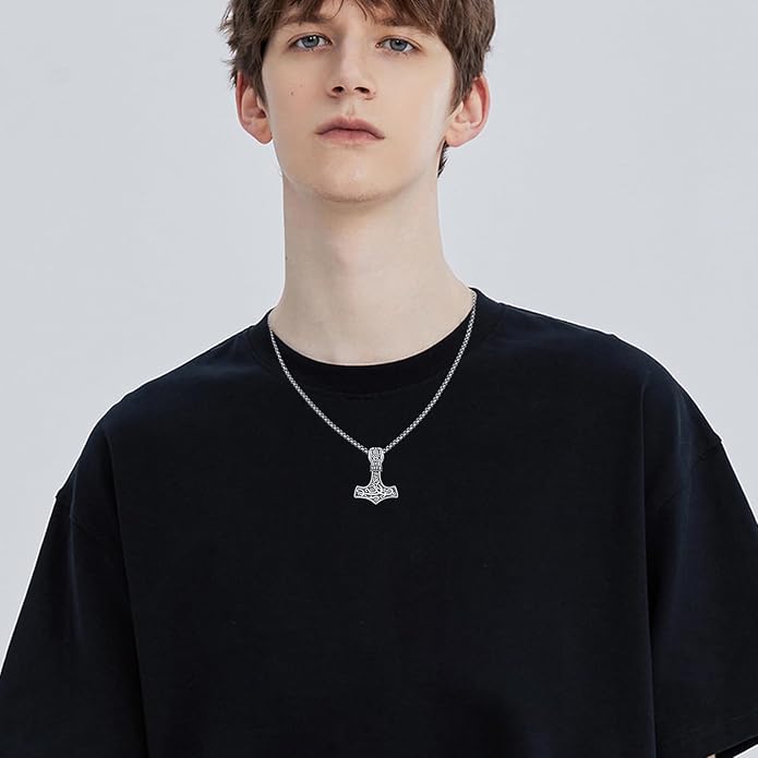 YueYuan Viking Necklace for Men 925 Sterling Silver Rune Amulet Pendant Nordic Necklace Viking Jewelry Gift for Father Husband Son
