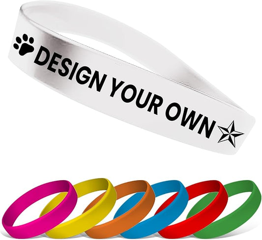 USMG Custom One Color Print Rubber Bracelets Silicone Wristbands - Add a Message - Personalized for Motivation, Events, Support, Fundraisers