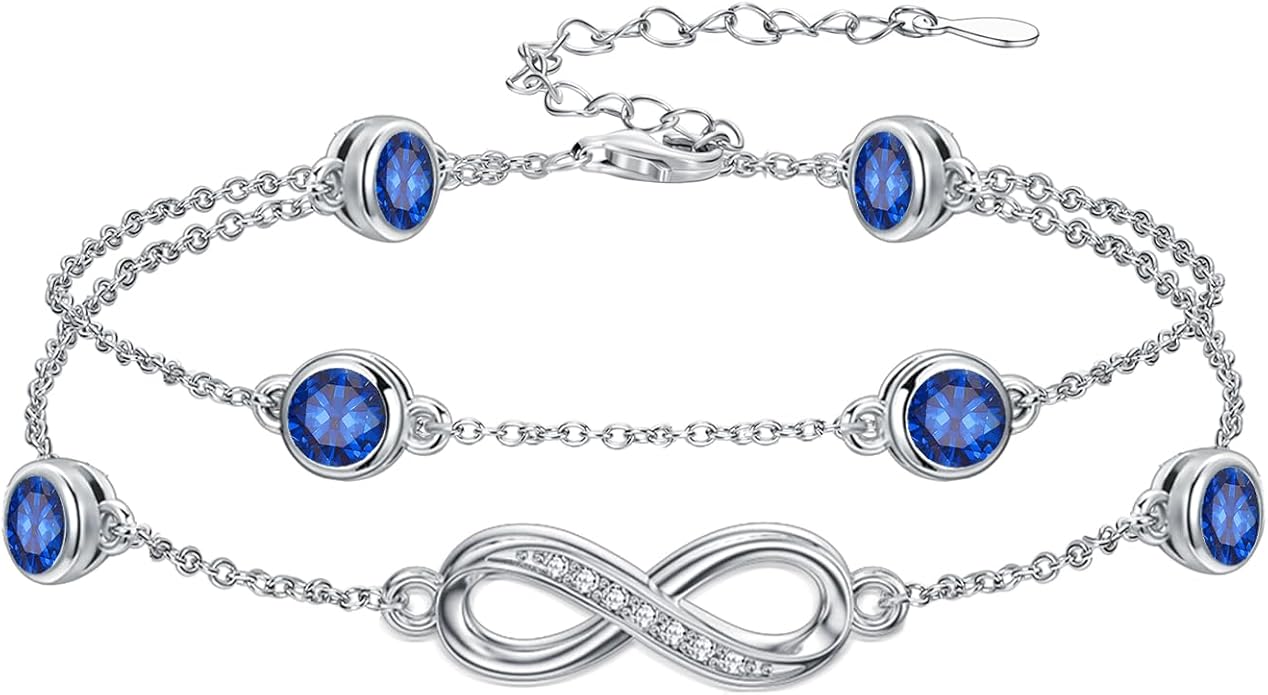 Dorunmo Anklet Bracelets for Women 925 Sterling Silver Infinity Anklets Bracelets Birthstone Jewelry Gifts for Mom Wife