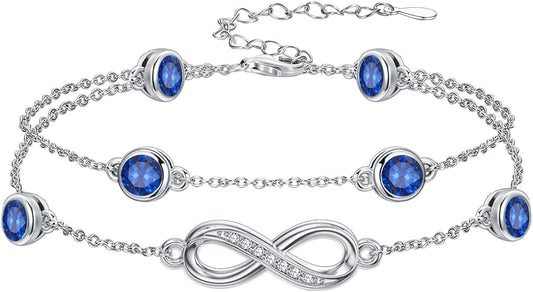 Dorunmo Anklet Bracelets for Women 925 Sterling Silver Infinity Anklets Bracelets Birthstone Jewelry Gifts for Mom Wife