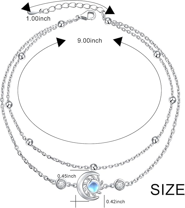 Anklets for Women 925 Sterling Silver Charm Layered Simulated Opal/Moonstone/Daisy/Infinity Summer Beach Ankle Bracelet Foot Chain Jewelry Birthday Valentine's Day Mother's Day Gift