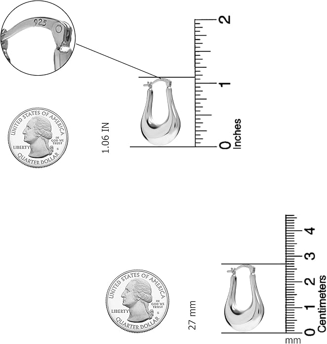 LeCalla 925 Sterling Silver Shrimp Classic Diamond-Cut Light-Weight Hoop Earrings for Women