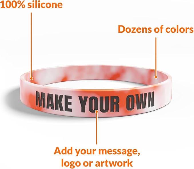 Custom Wristbands For Events, Fundraisers & Promotions | Add Text, Icons, & Logos | Bulk Rubber Bracelets | Classic 1/2” | 100% Silicone