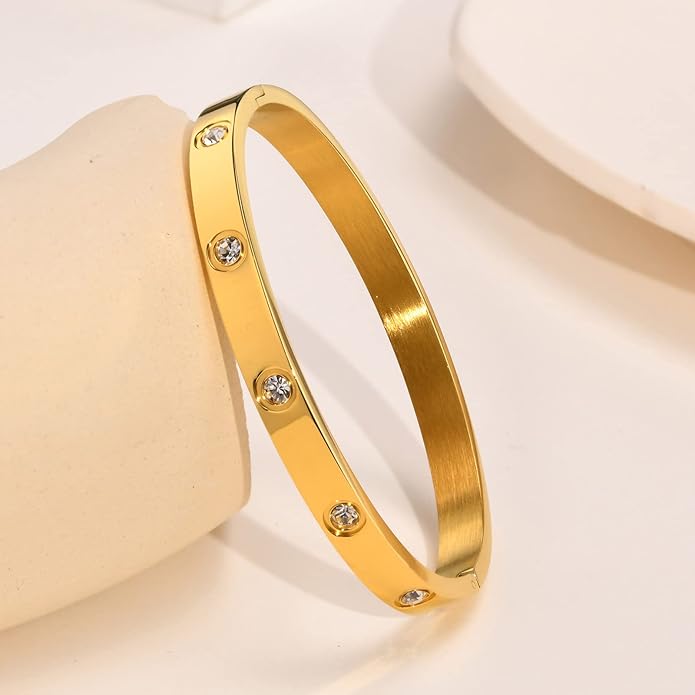 MPRAINBOW Gold Bracelets for Women, 2Pcs 18K Gold Plated Cubic Zirconia Bangle Crystal Friendship Bracelet Jewelry,Wedding Party Christmas Birthday Gifts for Her Girlfriend Sister Daughter