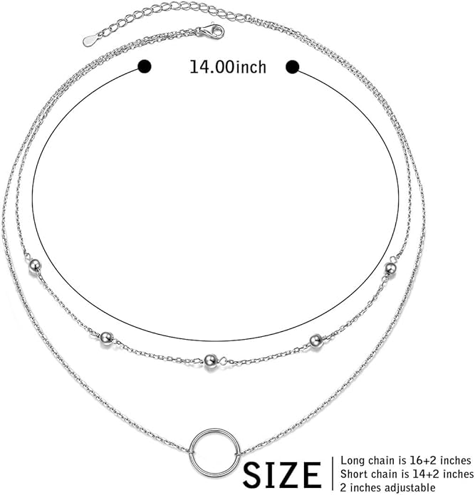 Layered Necklaces for Women S925 Sterling Silver Chokers Necklace for Women Circle/Heart/Double Circle/Cross/Star/Evil Eye Necklace Handmade Bead Necklaces Adjustable