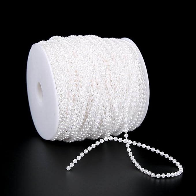 FQTANJU White Pearl Garland Strand,2.5mm Crystal Beads Faux Bead Spool Rope for Wedding Party Decoration DIY Crafts (50 Meters)