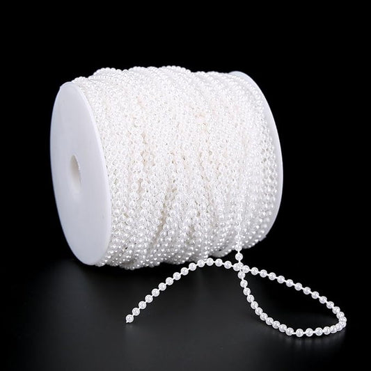 FQTANJU White Pearl Garland Strand,2.5mm Crystal Beads Faux Bead Spool Rope for Wedding Party Decoration DIY Crafts (50 Meters)