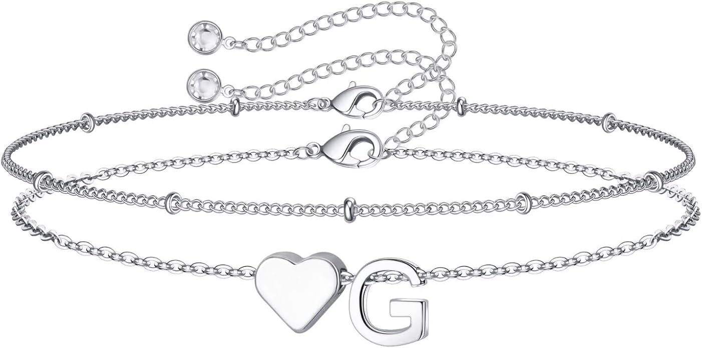 M MOOHAM Christmas Gifts for Grandkids Teens Girls -14K-Gold-Plated Heart Initial Bracelets for Women Girl Dainty Gold Bracelets Birthday Gift Stocking Stuffers for Women Teenage Girls Kids Gifts