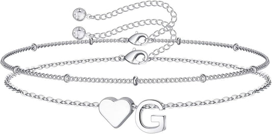 M MOOHAM Christmas Gifts for Grandkids Teens Girls -14K-Gold-Plated Heart Initial Bracelets for Women Girl Dainty Gold Bracelets Birthday Gift Stocking Stuffers for Women Teenage Girls Kids Gifts