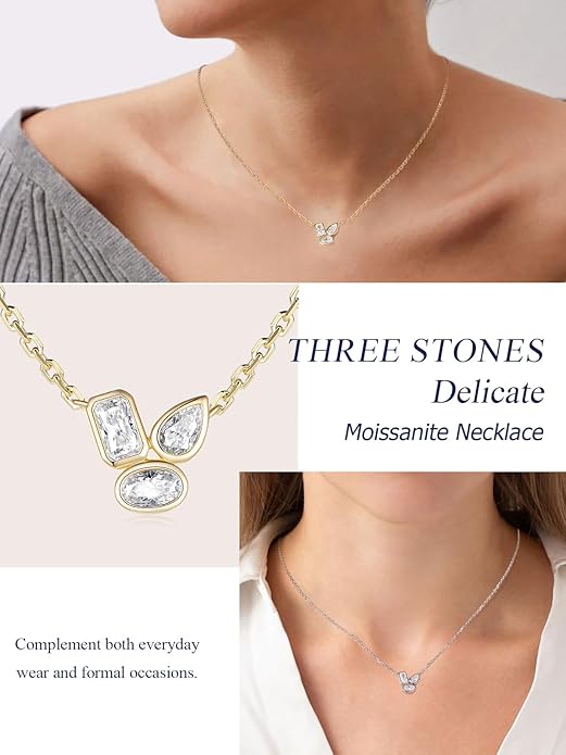 CYW Moissanite/Ruby/Sapphire/Emerald Dainty Pendant Necklace for Women, Novelty Design, Really Authentic Solid 925 Sterling Silver, 16"/18"/20" Adjustable, Birthday Anniversary Valentines Gift