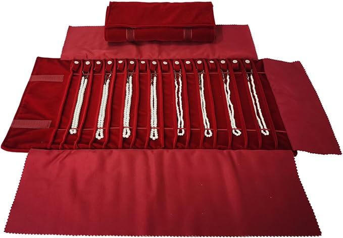 SCIKHEFT Portable Jewelry Roll Untangled Secure Necklace Travel Storage Bag Displays Holder 16 Chain (Burgundy)