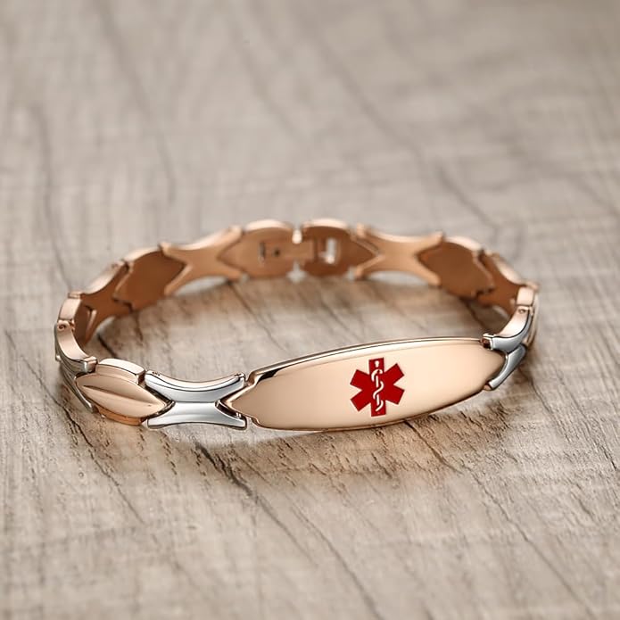 LinnaLove Fashion Shiny medical alert bracelet with Free Engraving Stainless steel Medical id bracelet for Women