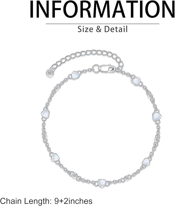 Anklet Bracelet for Women 925 Sterling Silver Natural Stone Chain Ankle Bracelet Beach Summer Fine Jewelry Birthday Christmas Gifts for Women Her Mom