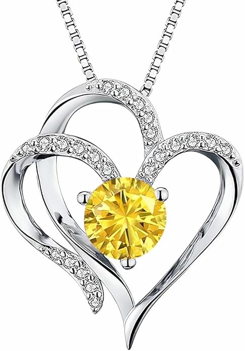 Double Heart Birthstone Necklace for Women - 925 Sterling Silver Adjustable Chain, 12-Month Cubic Zirconia Pendant, Gift for Wife/Girlfriend/Mom (Anniversary, Valentine's Day, Christmas)