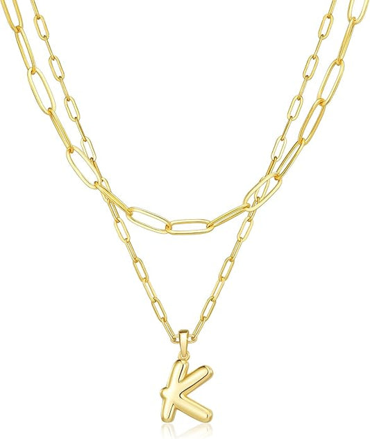 adoyi Gold Necklace for Women Layered Bubble Heart Letter Initial Necklaces for Women Trendy Jewelry 14K Gold Plated Chain Chunky Name Necklace Stack Charm A-Z Pendant Set Jewelry Gifts