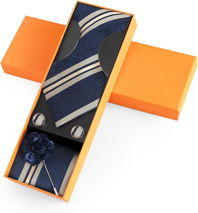 joy alice Ties Set Men Mixed Color Necktie Handkerchief Cufflinks Brooch 3.15 Formal
