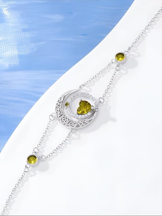 Dorunmo 925 Sterling Silver Moon Heart Birthstone Anklet Bracelets for Women Best Mother's Day Birthday Jewelry for Wife Girlfriend Mom Her