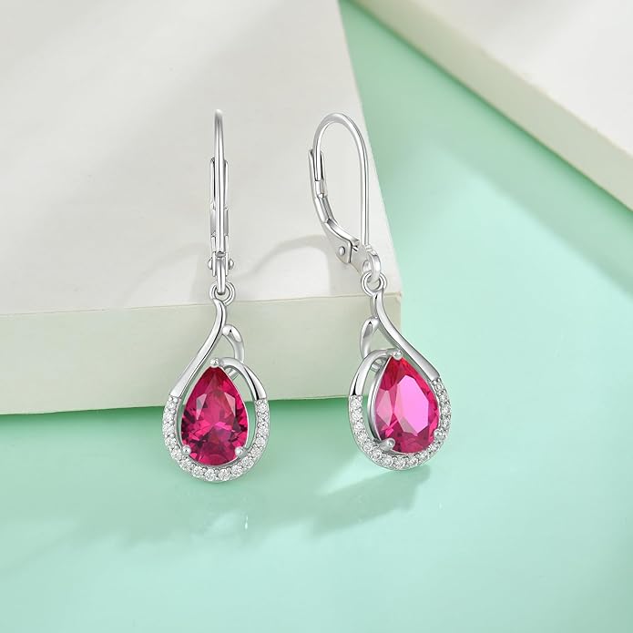 Starchenie Teardrop Dangle Drop Earrings 925 Sterling Silver Pear Birthstones Leverback Earrings Gift for Women