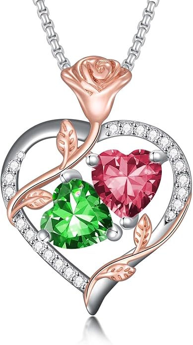 Christmas Gifts for Women Rose Heart Birthstone Pendant Necklace I Love You Forever Jewelry Valentine Mothers Day Birthday Gifts for Women Her Wife Girlfriend