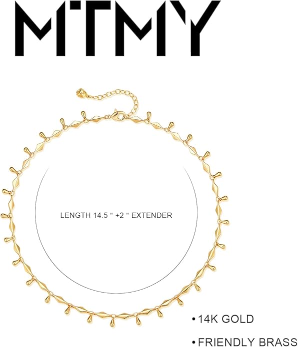 MTMY Beaded Necklaces for Women 14K Gold Plated Dainty Colorful Green/Rose Beaded Pearl Choker Necklace Delicate Boho Choker Necklace Jewelry Gift