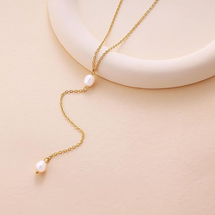 Gold Necklace for Women, Dainty Gold Long Necklaces 14k Gold Plated Prom Bar CZ Lariat Necklace Simple Choker Necklaces for Women Trendy Boho Fashion Costume Jewelry Womens