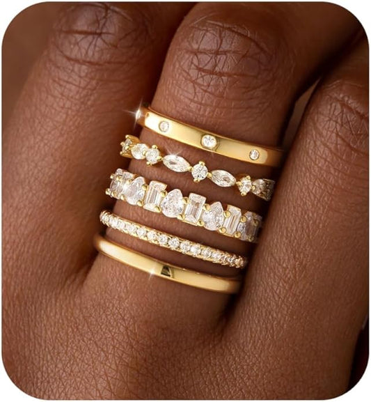 RLMOON Stackable Gold Rings for Women Non Tarnish Dainty 14K Gold/Silver Plated Stacking Thumb Rings Cubic Zirconia Eternity Wedding Band Rings Gold Jewelry Size 6-10