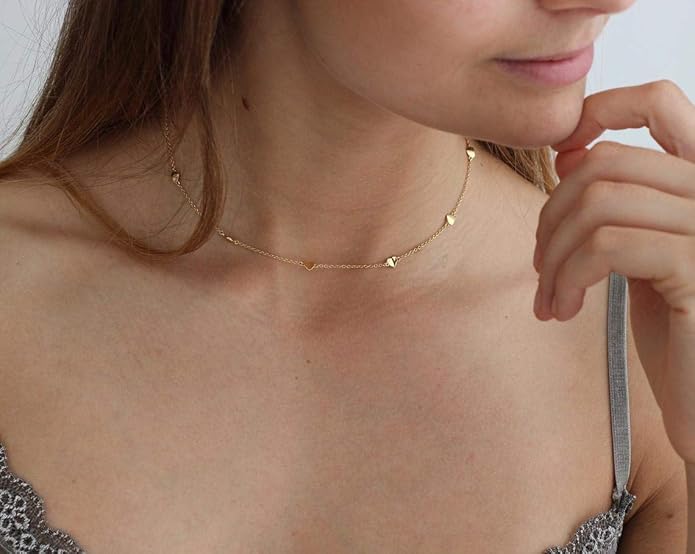 Gold Choker Necklaces 14K Gold Plated/Silver Disc Choker Necklaces Dangling Star Heart Pendant Necklaces Summer Beach Boho Necklaces Aesthetic Necklace Gift for Women