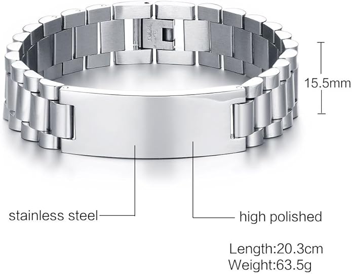 VNOX Masculine Watch Band Stainless Steel Link Bracelet Personalized Jewelry Gift for Men DAD Father Husband Boyfriend