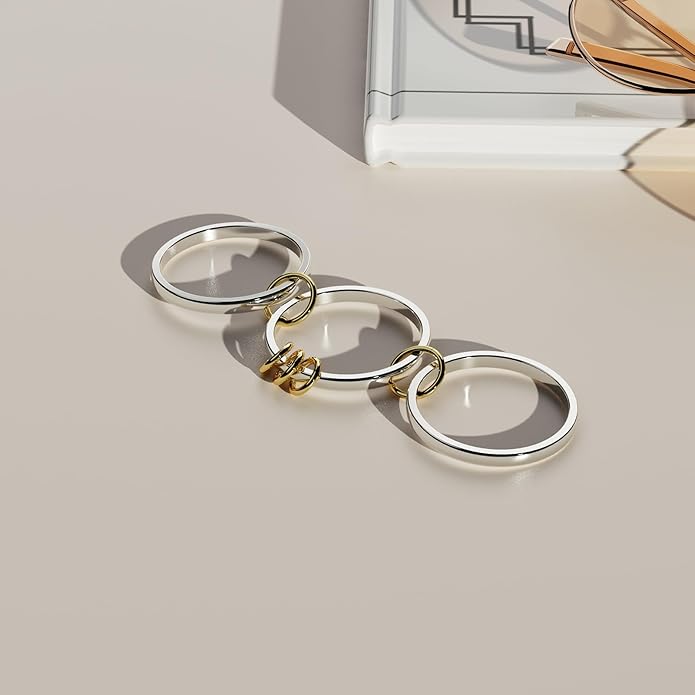 Stackable Rings For Women Non Tarnish,Two-Tone 18K Gold Silver Mixed Metals Interlocked Ring, Cubic Double-Layer Zirconia Interlocked Fashion Accessories Jewelry, Special Statement Ring Set Gifts For Women