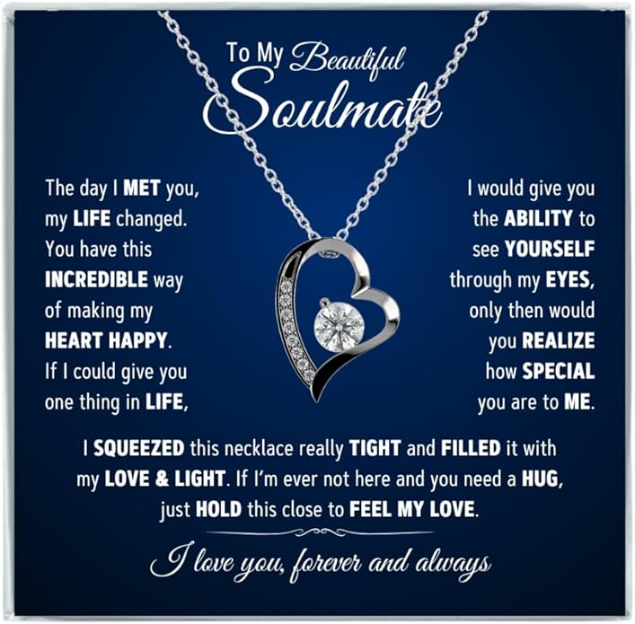 To My Soulmate Necklace For Women, Soul Mate Jewelry for Women, Future Wife Gifts, To My Wife Necklace from Husband, Gifts for Girlfriend, Pendant With Message Card