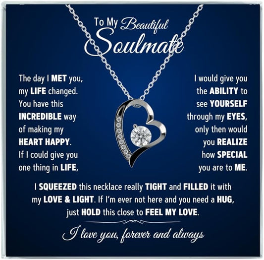To My Soulmate Necklace For Women, Soul Mate Jewelry for Women, Future Wife Gifts, To My Wife Necklace from Husband, Gifts for Girlfriend, Pendant With Message Card