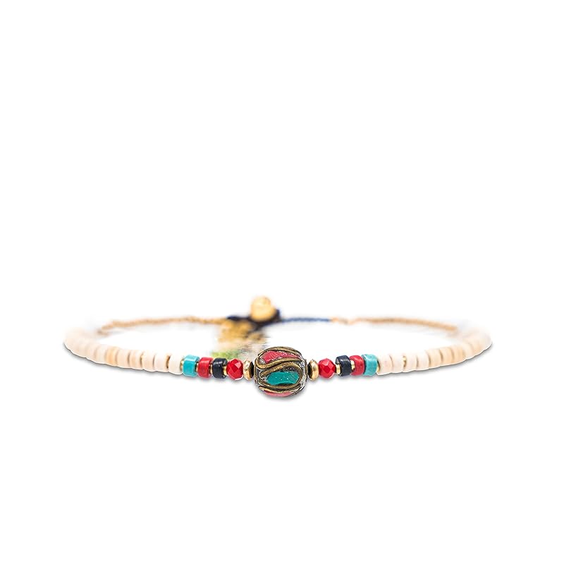 Made by Nami Boho Surfer Anklet Waterproof & Adjustable Beaded Anklets for Women Beachy Ankle Bracelet Made from Waxed Cotton Rope and Beads for Summer and Hippie Style (White)