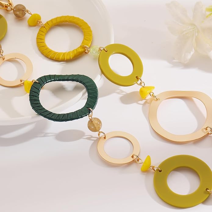 Bocar Layered Collar Necklace Statement Circle 2 Strand Chain Jewelry Necklaces Trendy for Women Gift