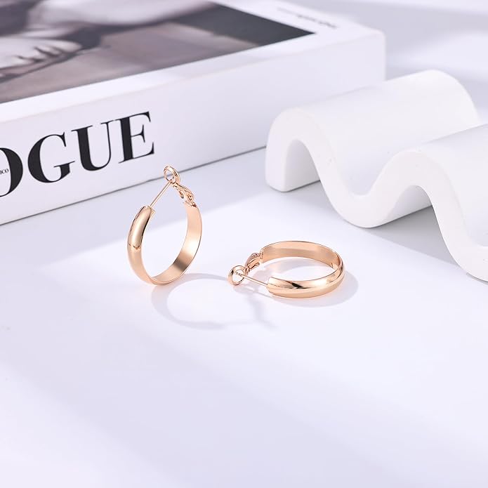 Gacimy 14K Gold Plated Hoop Earrings for Women, 14k Real Gold Plated with 925 Sterling Silver Post, Hypoallergenic Lightweight Thick Hoops Earrings for Women Trendy