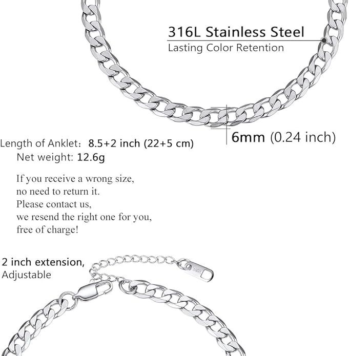 PROSTEEL Stainless Steel Chain Anklets for Women, Silver/Gold Tone, Ankle Bracelets Hypoallergenic, 8-10.5 Inch Adjustable, Come with Box