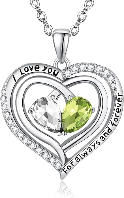Zeuslia Double Birthstone Necklace Gifts for Wife - 925 Sterling Silver Sunflower/Rose/Crown Cross/Compass/Heart Pendant I Love You Necklace, Anniversary Birthday Gifts for Wife Girlfriend Mom Her