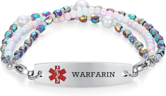 mnmoom 7.5 inch interchangeable Medical id bracelets for Women beads Medical alert bracelets with customize engraving