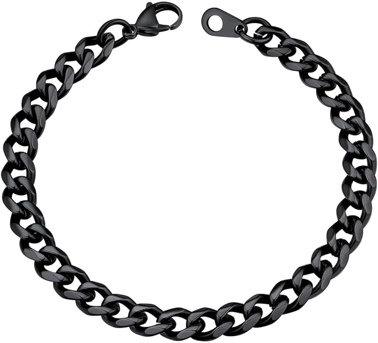 U7 Link Bracelets for Men, Cuban Link/Rope/Watch Band Solid Bracelet, Silver Black Gold Color Wrist Bracelet 3/6/9/12/15mm Width, 6.5/7.5/8.3 Inch Length, Hand Chain Jewelry for Mens Women