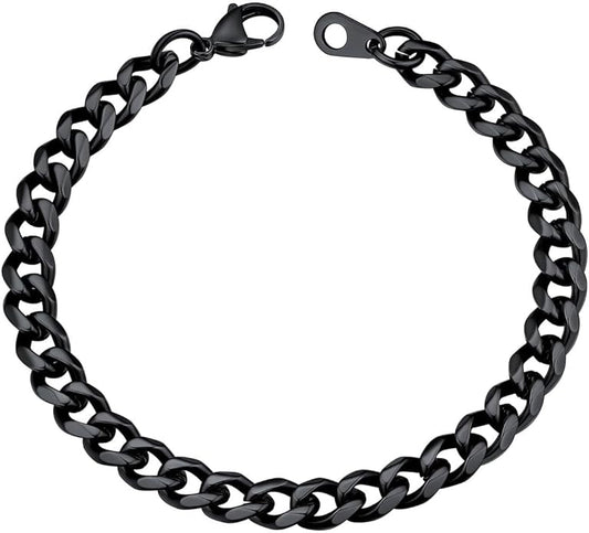 U7 Link Bracelets for Men, Cuban Link/Rope/Watch Band Solid Bracelet, Silver Black Gold Color Wrist Bracelet 3/6/9/12/15mm Width, 6.5/7.5/8.3 Inch Length, Hand Chain Jewelry for Mens Women