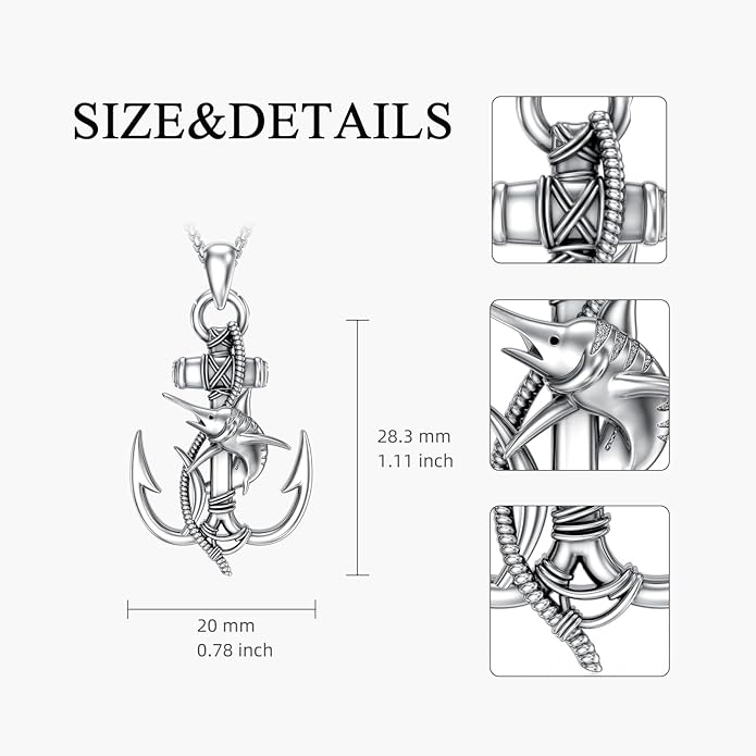 MEIDERBO Anchor Necklace for Men Women 925 Sterling Silver Earth/Swordfish/Trident/Compass Pendant Nautical Jewelry for Birthday Christmas