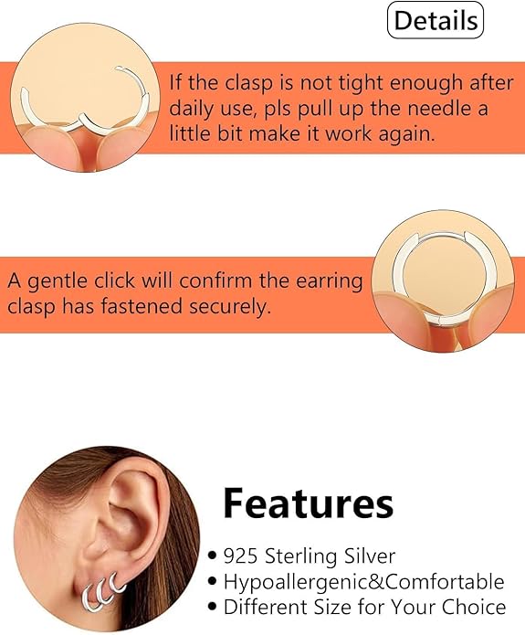 Silvora 925 Sterling Silver Small Hoop Earrings for Women Huggie Earrings Hypoallergenic Cartilage Earrings Tiny Hoops 6mm/8mm/10mm/12mm/14mm/16mm/18mm/20mm