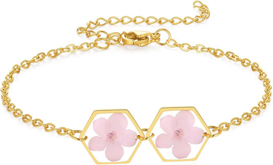 Forget-Me-Not Pressed Wildflower Bracelet | Pressed Flower Bracelet | Gold/Silver Pressed Flower Jewelry | Personalized Handmade Jewelry | Gift For Women